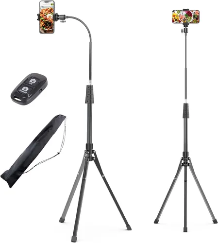 Vista 9 de UBeesize Trípode de teléfono de 62 pulgadas y palo para selfies, trípode para cámara con control remoto inalámbrico y soporte para teléfono