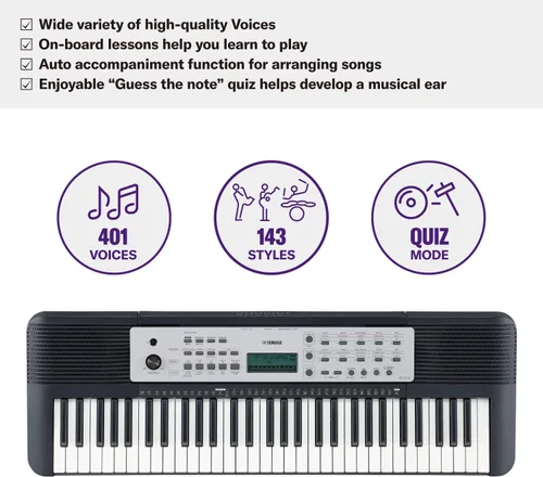 Vista 8 de Yamaha YPT270 Teclado portátil de 61 teclas con adaptador de corriente (exclusivo de Amazon), negro