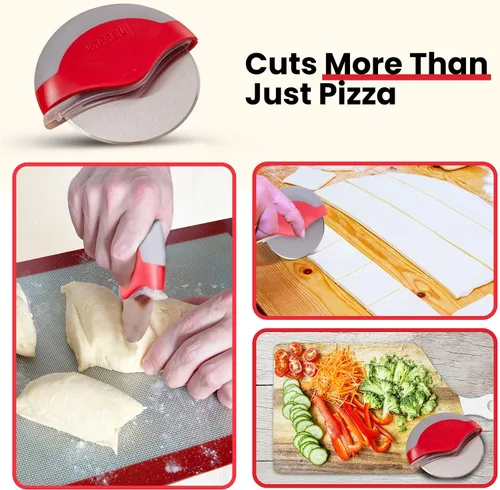 Vista 4 de Rueda cortadora de pizza de alta calidad, cortador con protector de hoja protectora, acero inoxidable afilado, fácil de limpiar y desmontable