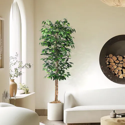 Vista 2 de HAIHONG 1 paquete de árbol de ficus artificial de 6 pies con hojas realistas y tronco natural, árbol de ficus artificial con maceta de vivero