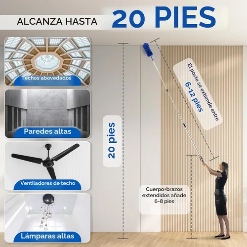 Vista 2 de Feather Microfiber Plus Nylon Static Cobweb Duster Alcanza hasta 20 pies Kit de plumero Webster de ventilador de techo extensible de 3 niveles