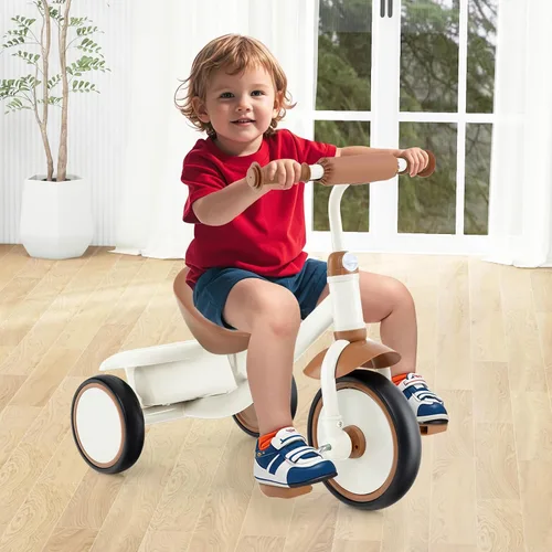 Vista 9 de HONEY JOY Triciclo, triciclo para niños de 3 ruedas con asiento ajustable, cesta de almacenamiento extraíble, triciclo para niños de 3 a 5 años