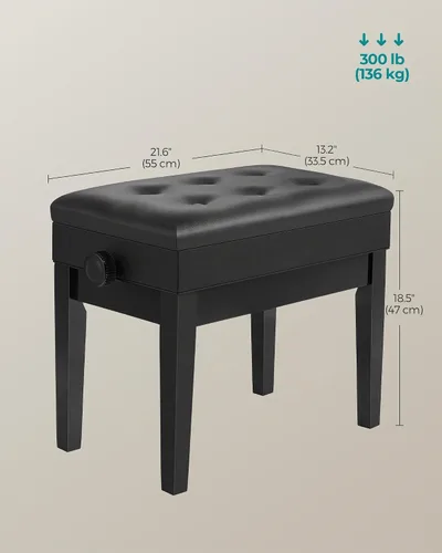 Vista 3 de SONGMICS Taburete ajustable de madera para piano con almacenamiento de partituras negro ULPB57H