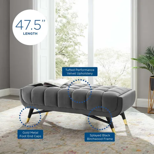 Vista 8 de Modway Adept - Banco de terciopelo de rendimiento de 47.5 pulgadas, color gris