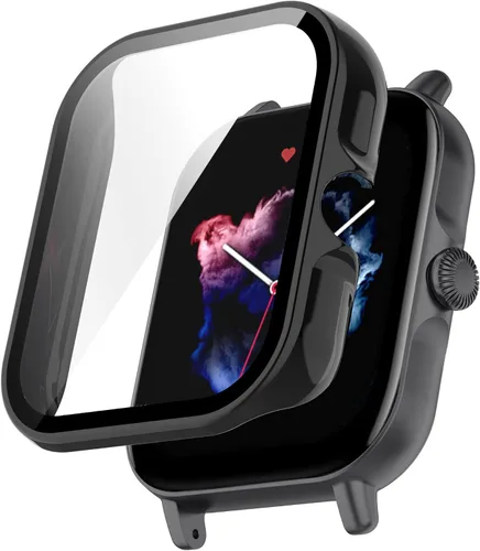 Vista 5 de Lamshaw - Funda rígida para GTS 3, funda rígida de policarbonato con protector de pantalla de vidrio templado compatible con Amazfit GTS 3 Negro