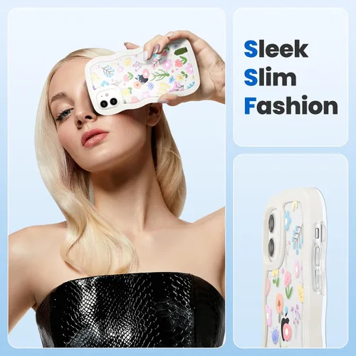Vista 3 de ZCDAYE Funda compatible con iPhone 11, diseño floral estético, bonita funda rizada y ondulada para mujeres y niñas, funda de TPU suave a prueba