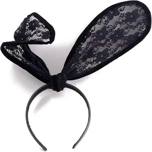 Vista 7 de Aceorna Diadema de encaje sexy con orejas de conejo color negro para Halloween discotecas máscaras Navidad