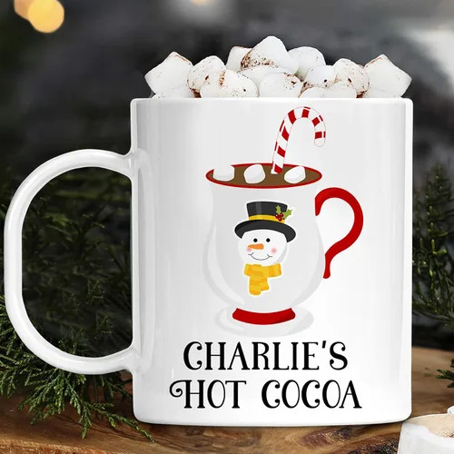 Vista 3 de Taza personalizada de los niños de los personajes del cacao caliente del día festivo con nombre, polímero ligero