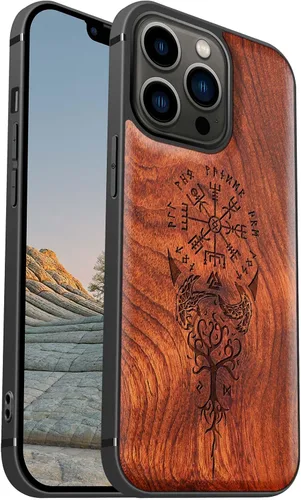Vista 14 de Carveit Funda magnética de madera para iPhone 13 [madera real dura y TPU suave], funda protectora híbrida de madera única y elegante a prueba