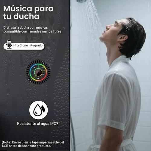 Vista 3 de Altavoz Bluetooth, altavoz de ducha IPX7 impermeable, altavoces Bluetooth inalámbricos con graves intensos, altavoz portátil con luz LED, ventosa