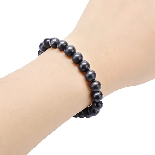 Vista 4 de Hicarer 2 pulseras de shungita negras con cuentas de shungita, piedras elásticas de cristal, joyería energética, poderoso defensor espiritual