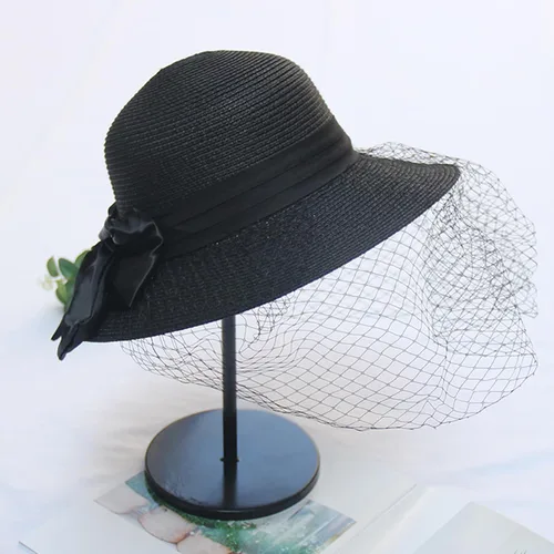 Vista 6 de Beauty-Emily Sombrero de organza para mujer Kentucky Derby Church con velo de plumas, tocado para fiesta de té nupcial