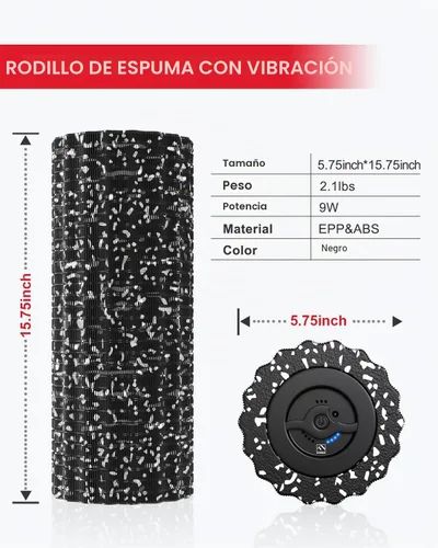 Vista 7 de FITINDEX Rodillo de espuma vibratoria para ejercicio,4 velocidades de Negro