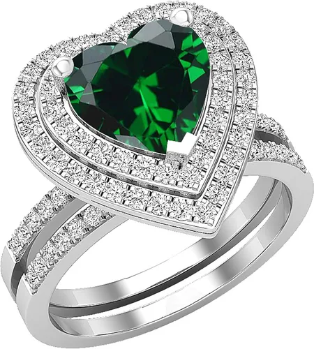 Vista 14 de Dazzlingrock Collection Juego de anillos de compromiso de doble halo con diamantes naturales redondos y piedras preciosas creadas en laboratorio