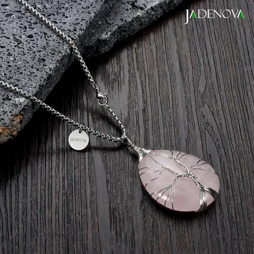 Vista 6 de JADENOVA Collar de cristal curativo para mujer colgante de árbol de la familia con alambre envuelto en alambre y colgante de lágrima curativa