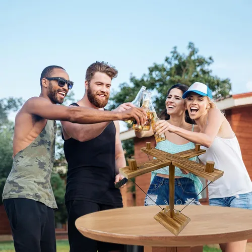 Vista 7 de Hook Toss Game, Ring Toss Game, Handmade Wooden Ladder, Throwing Hook and Ring Battle Game for Family