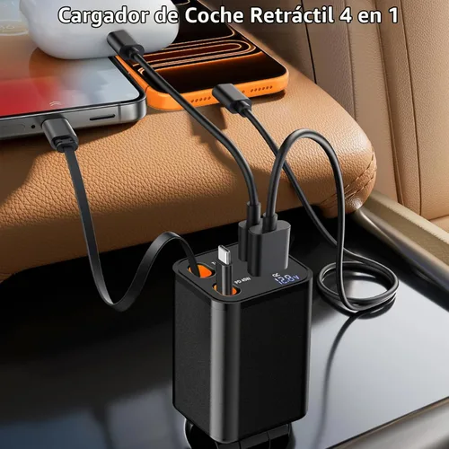 Vista 9 de Cargador retráctil certificado MFi de Apple, cargador de coche de 120W PD Bronce negro