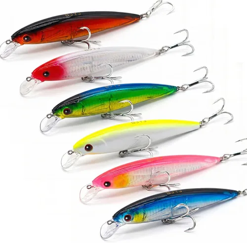 Vista 10 de Señuelos flotantes, señuelos de arrastre con ganchos agudos BKK 1/0 # 4X y 5 sonajeros de acero. Acción realista atrae a los peces. Ideal para agua