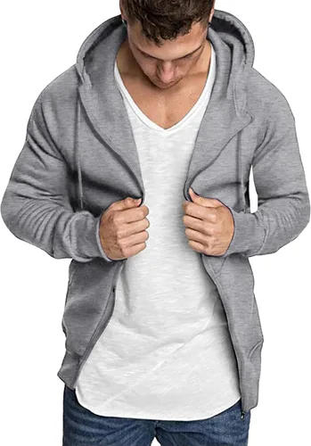 Vista 3 de COOFANDY Sudadera ligera con capucha y cremallera completa para hombre