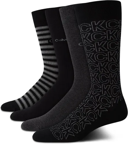 Vista 19 de Calvin Klein Calcetines de vestir para hombre, paquete de 4 unidades, mezcla de algodón suave, calcetines a rayas, calcetines largos casuales
