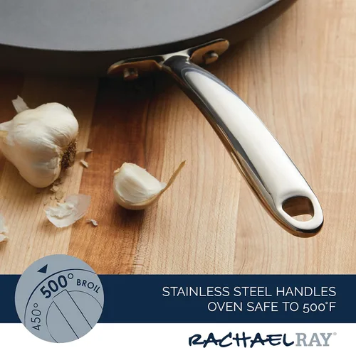 Vista 4 de Rachael Ray 80089 - Sartén antiadherente profesional con mango auxiliar y anodizado duro, 14 pulgadas - Gris