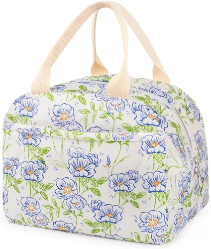 Vista 13 de Lonchera acolchada de algodón aislada, bonita bolsa acolchada con estampado floral, reutilizable, aislada, coqueta, de gran capacidad, hielera