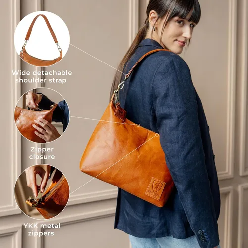 Vista 5 de BERLINER BAGS Bolso De Hombro De Cuero Genuino Vintage Bella, Bolso Hobo, Bolso De La Manija Superior, Bolso Para Las Mujeres - Marrón