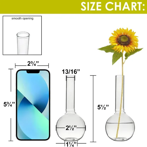 Vista 2 de CYS EXCEL Juego de 6 jarrones de cristal pequeños, pequeños jarrones de flores transparentes para centros de mesa de boda, decoración de mesa