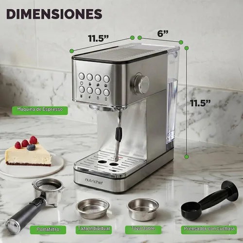 Vista 8 de NutriChef Máquina de café expreso de 20 barras con espumador de leche, tanque de agua extraíble de 1.8 cuartos de galón, cafetera para preparar café