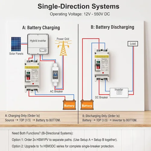Vista 4 de Heschen 63A DC250V, disyuntor de caja moldeada CC MCCB, 1 polos, HSM1PV-125, disyuntor fotovoltaico, para sistema solar fotovoltaico sistema de red