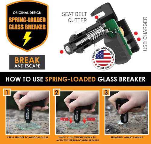 Vista 2 de The Punisher Stinger - Cargador USB para automóvil, herramienta de escape de emergencia, dispositivo de rescate EDC, interruptor de ventana
