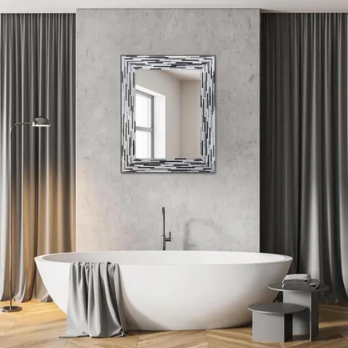 Vista 4 de Head West Espejo de tocador de mosaico negro con azulejos estriado de 24"x30" para pared de baño, espejo de vidrio rectangular impreso para sobre