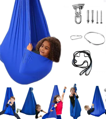 Vista 14 de Columpio sensorial para niños y adultos, columpio de terapia de doble capa para interiores y exteriores, columpio para acurrucarse con accesorios