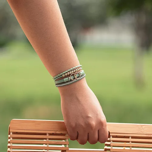 Vista 7 de FANCY SHINY Pulseras bohemias de cuero, pulseras de cuentas doradas para mujer, pulseras apilables del infinito, joyas con cierre, Sin gemas.