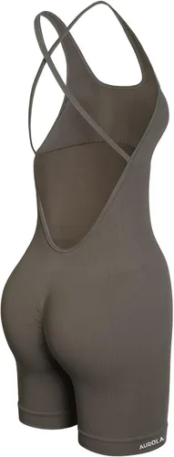 Vista 4 de AUROLA Mameluco con tirantes para mujer, para entrenamiento, yoga, gimnasio, sin costuras, de una pieza, con control de abdomen, brasier deportivo