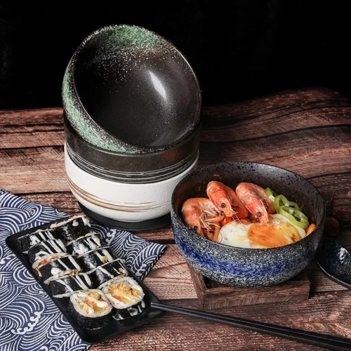 Vista 6 de Tazones grandes de cerámica para ramen de 38 onzas, 2 juegos (8 piezas), cuencos de ramen japonés, tazón de sopa, cuencos de fideos con cucharas