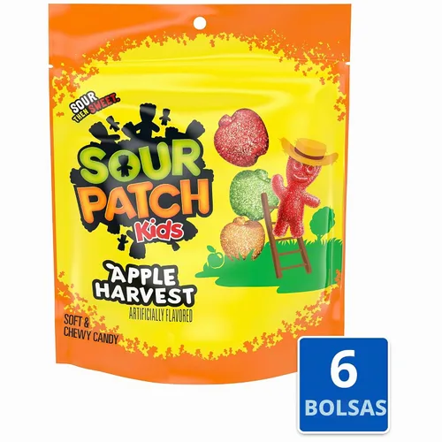 Vista 3 de SOUR PATCH KIDS Apple Harvest - Caramelos suaves y masticables de Halloween, 6 bolsas de 10 onzas