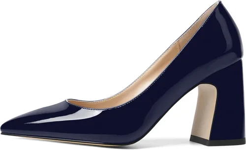 Vista 2 de Zapatos de tacón alto y grueso para mujer, con puntera puntiaguda, 3.3 pulgadas