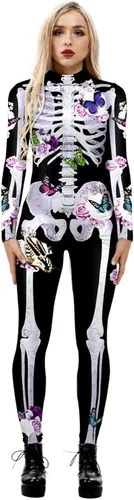 Vista 12 de Honeystore - Enterizo para disfraz de esqueleto para mujer, para Halloween, malla entera, leotardo, para cosplay Color06
