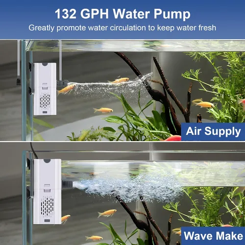 Vista 5 de Filtro de acuario de 132 GPH 4-en-1, filtros de tanque de peces de 10-40 galones para filtración y oxigenación, filtro para tanque de peces
