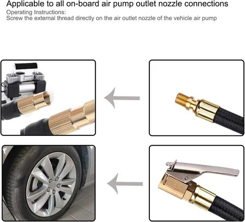 Vista 5 de Watris Veiyi Adaptador de manguera de inflador de neumáticos, tubo de extensión portátil para inflador de neumáticos, manguera de extensión de bomba