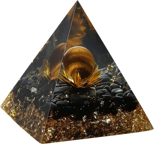 Vista 14 de Pirámide de orgón – Fuente de energía positiva para meditación, alivio del estrés, atracción de riqueza Pirámide de cristal Orgonita con cristales