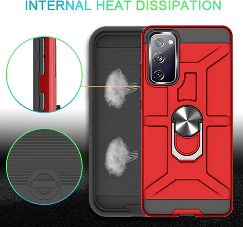 Vista 3 de Funda para Galaxy S20 Fe, de doble capa, a prueba de golpes, con soporte de anillo giratorio de 360°, adecuada para Samsung Galaxy S20 Fe (rojo)