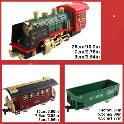 Vista 7 de Tren eléctrico de Navidad con control remoto con humo, luces, sonido, locomotora, automóviles y transporte remoto, recargable por USB, con pista
