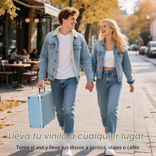 Vista 9 de VINYLS LINK Reproductor de discos de vinilo Bluetooth, tocadiscos de 3 velocidades con altavoces estéreo integrados, tocadiscos portátil de maleta