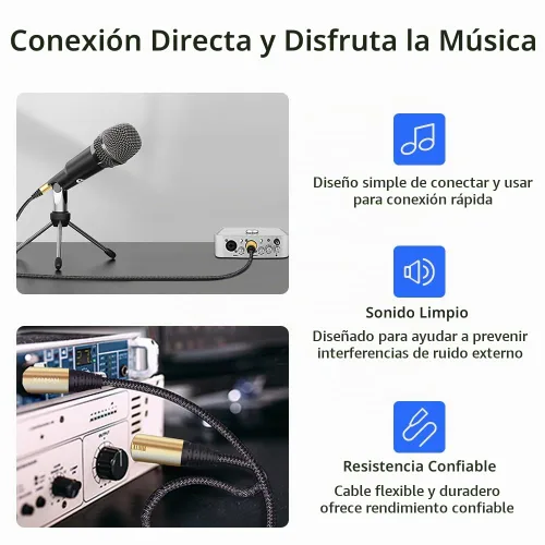Vista 5 de Cable XLR de 3.3 pies/3.3 ft de micrófono de 3 pines hembra a macho, cable blindado equilibrado, trenzado de fibra con cable de micrófono de cobre