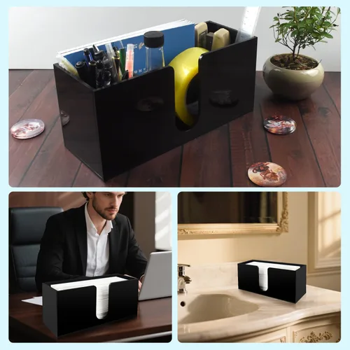 Vista 5 de Toallero de papel para encimera, 1 paquete de dispensador de servilletas acrílicas negras Fits Multifold, C-Fold & Z-Fold Trifold Towels, Durable