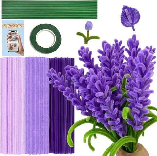 Vista 14 de URSDIART 311 piezas de limpiapipas azules para manualidades - Kit de fabricación de flores de tallos de felpilla, alambre grueso y esponjoso