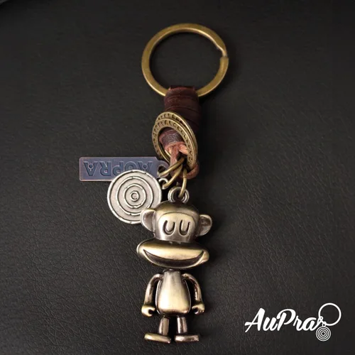 Vista 3 de AuPra - Llavero de piel con diseño de mono divertido para regalo para mujeres, hombres, casa, ideal para amantes de los animales, llavero para niña