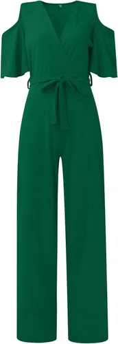 Vista 2 de UODSVP Overol de moda para mujer, cuello en V, manga corta, casual, pantalones largos, pierna ancha